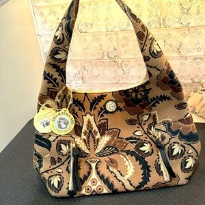 Spartina 449 Daufuskie Island Hobo Bucket Bag Linen & Leather Neutral Florals